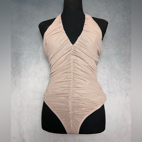 Blush pink mesh ruched halter top body suit size xs - Picture 1 of 7